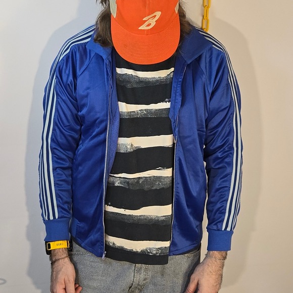 VTG 1970s Court Casuals Mens M Track Jacket Blue Striped Zip Tennis USA Varsity‎
